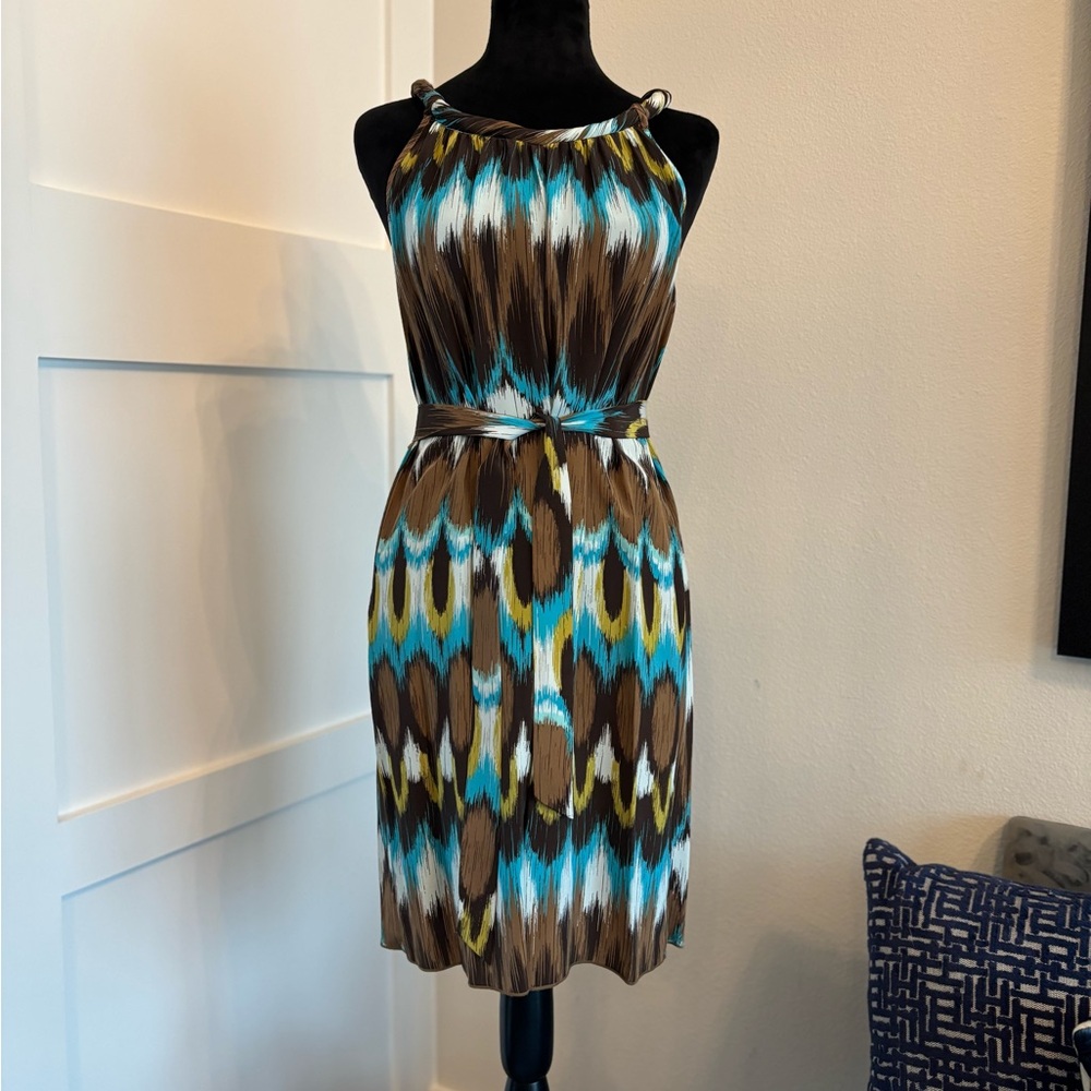 Banana Republic Brown and Blue Patterned Midi Dress